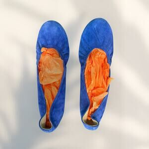 J. Crew Made In Italy Blue Suede Ballet Flats with Gathered Back  11